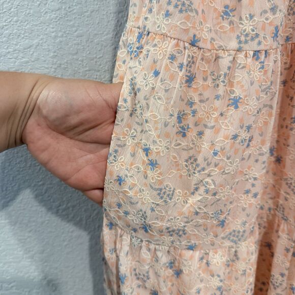 Free the Roses Orange Eyelet Tiered Embroidered Midi Dress Size Small Floral - Picture 7 of 13